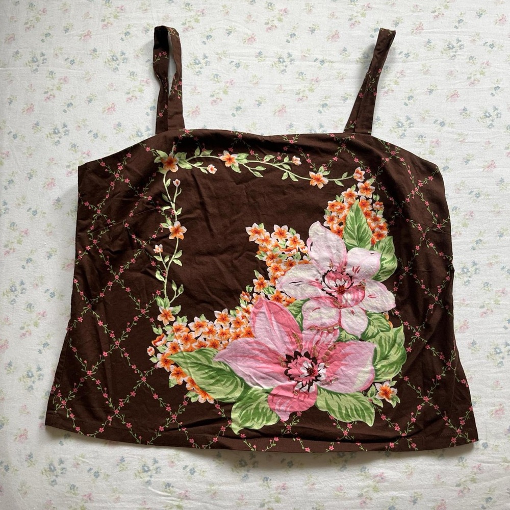 GAP Brown Floral Camisole with Pink and Orange Accents